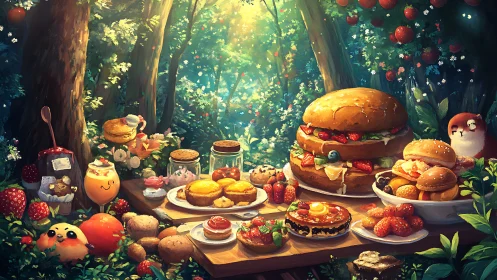 Sunlit forest feast celebrates whimsical berry desserts