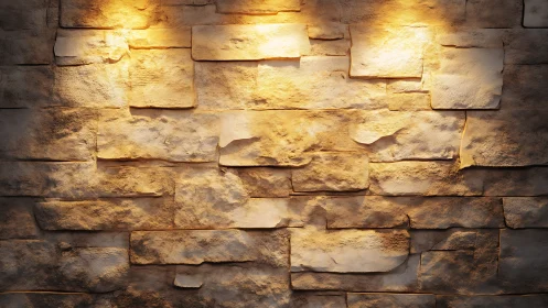 Warm spotlit stone wall texture with layered masonry detail.