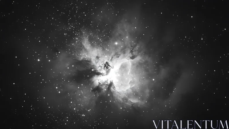 Monochrome emission nebula core with dense surrounding starfield