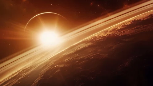 Blazing alien sunrise ignites ringed planet’s dark horizon