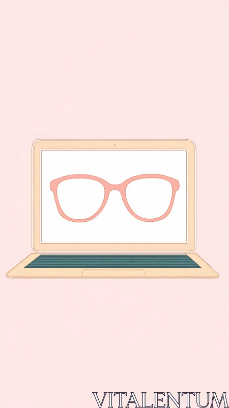 Peachy laptop muse wearing oversized virtual glasses.