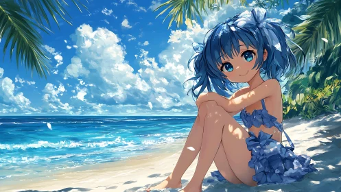 Cel-shaded seaside anime portrait with dynamic cloud rendering
