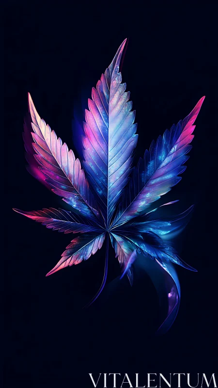 Neon cannabis leaf glows against a deep cosmic night