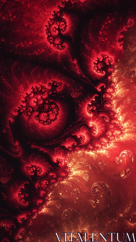Turbulent crimson fractal field with recursive flame singularities.