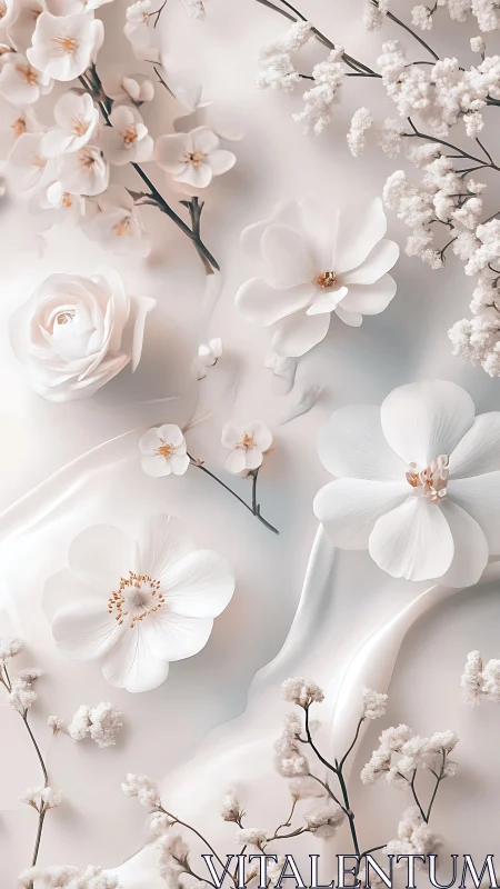 Arranged White Floral Composition on Neutral Surface.
