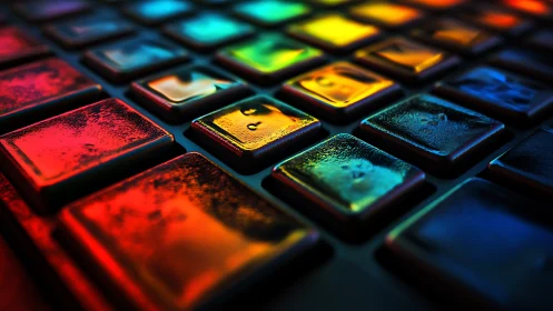 Close-up of multicolored textured keyboard keycaps surface.
