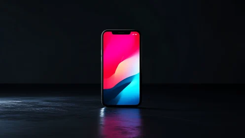 Modern smartphone displaying vibrant gradient wallpaper on dark background