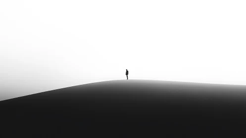 Solitary figure on high-contrast desert ridge horizon line.