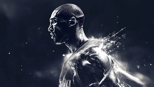 Side profile of basketball player rendered in monochrome light