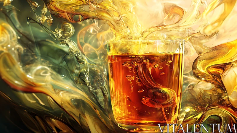 Viscous amber liquid turbulence envelops glass in fluid dynamics