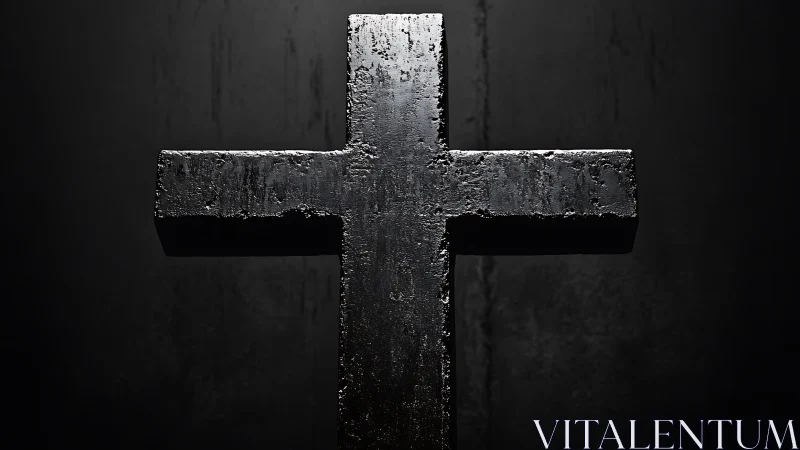 Strong black cross rises quietly against a deep shadowed void
