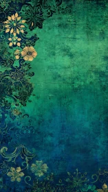 Vertical teal texture with ornamental floral border elements