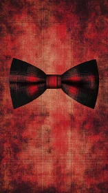 Red tartan bow tie floats over distressed grunge canvas