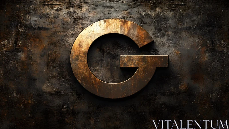 Metallic Letter G on Grungy Dark Textured Background in 3D Style.