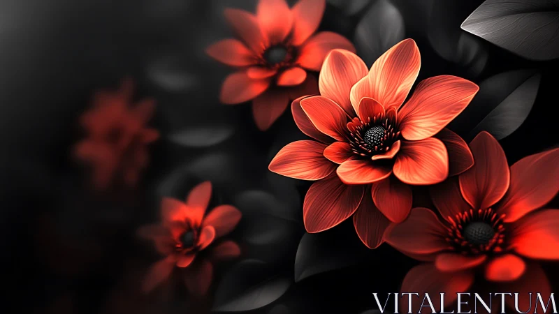 Vibrant Red Flowers Glow with Stunning Beauty Against Dark Backdrop