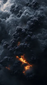 Volcanic Eruption with Pyroclastic Flames and Storm Clouds