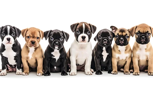 Puppy parade captures a row of bright, curious little faces