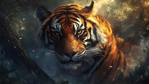 Midnight jungle crown burns bright in a tiger’s molten gaze
