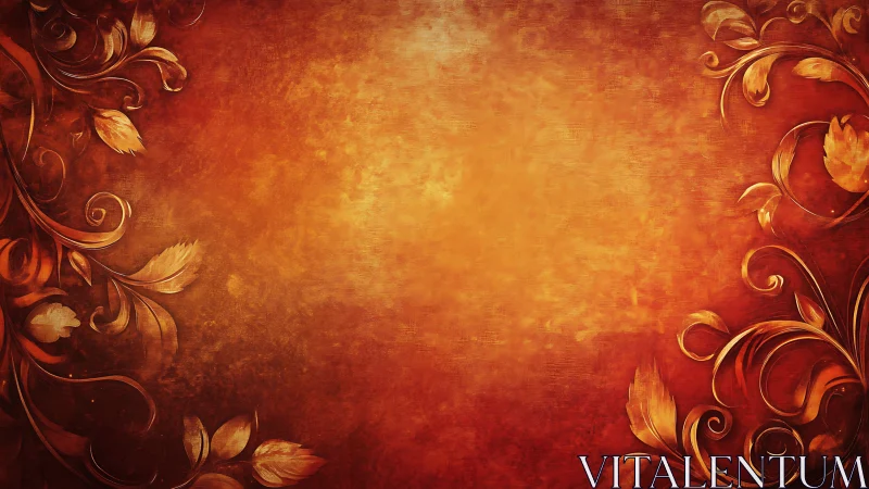 Textured red-gold vignette with symmetrical floral scroll ornaments