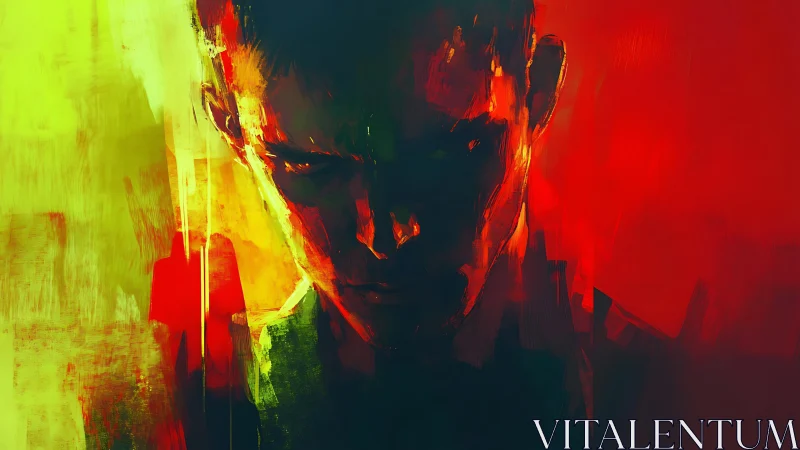 Moody male portrait in intense abstract red and green.