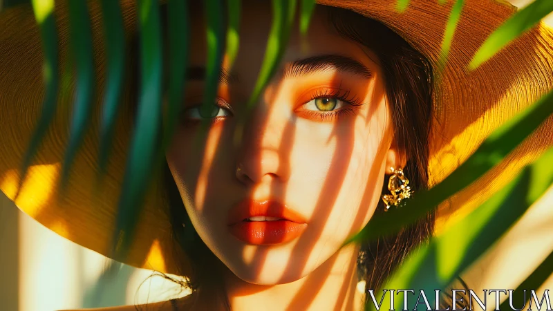 Golden hour portrait frames a woman’s gaze in lush shade