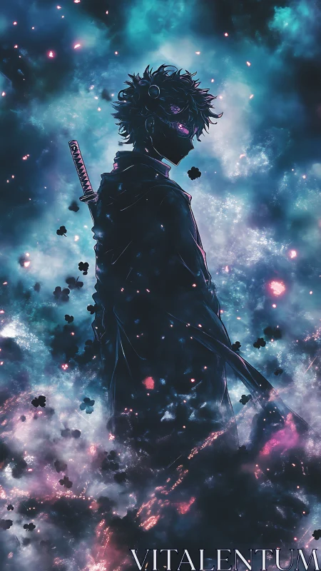 Nebula drenched swordsman turns starlight into quiet menace