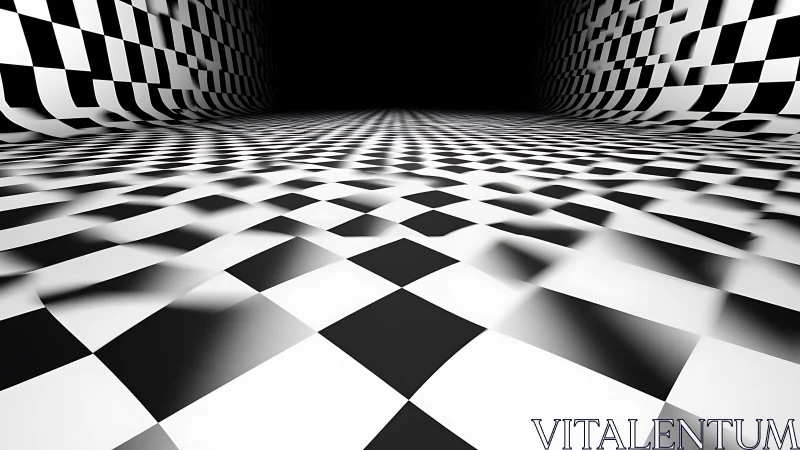 Checkerboard tunnel renders immersive receding perspective space