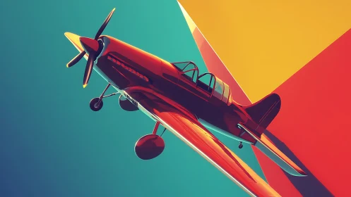 Single propeller aircraft against bold geometric sky.
