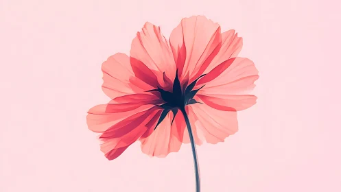 Backlit pink cosmos bloom in minimal pastel digital study