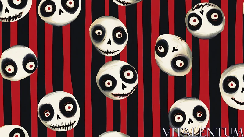 Playful skull parade drifting over bloody circus stripes.