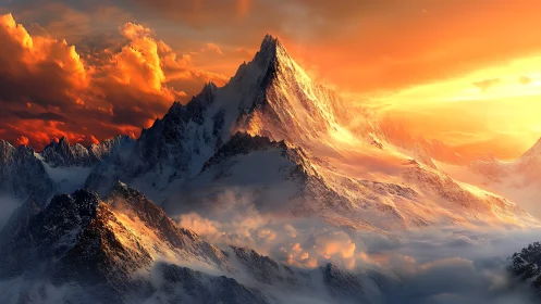 Sunrise fire crowns the crystalline spine of the mountain