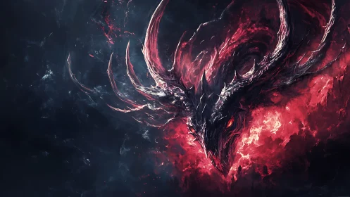 Infernal draconic skull wreathed in crimson particulate fire