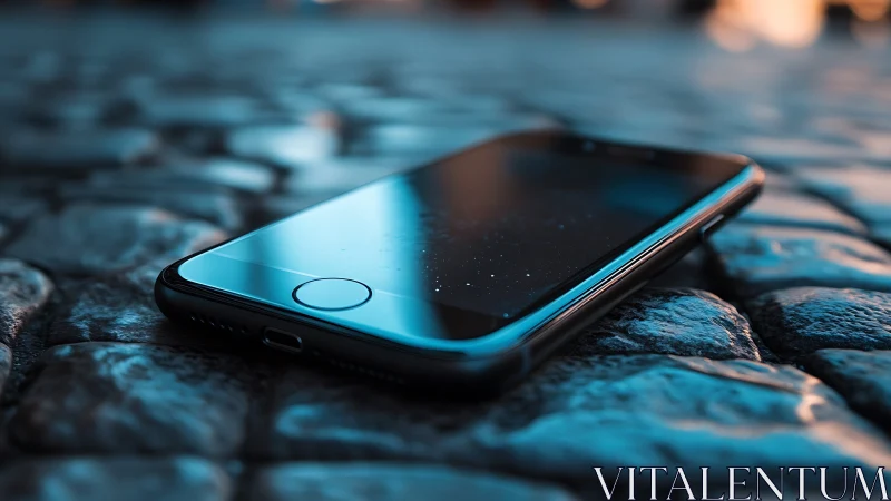 Smartphone on Textured Blue Surface with Ambient Light