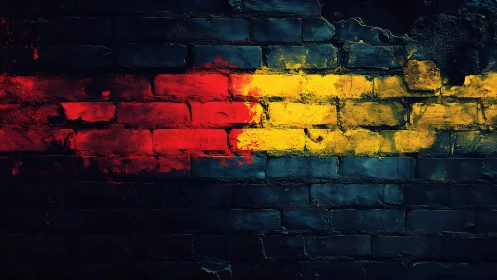 German Flag Graffiti on Dark Brick Wall, Urban Street Art Style.