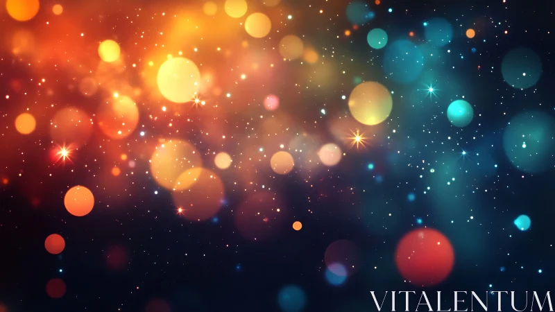 Glowing bokeh orbs drift across a cosmic night sky.