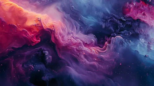 Nebula-like digital abstraction in red, pink, and blue tones.