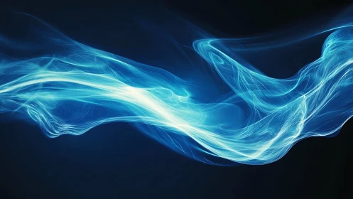 Blue luminous energy wave on dark abstract background.