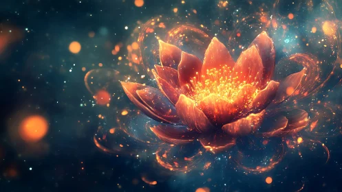 Glowing cosmic lotus blooms softly in a dreamy starlit haze