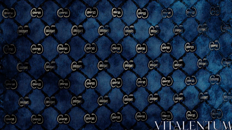 Geometric Tessellation Pattern: Quilted Surface with Metallic Emblem.