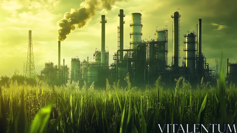 Green hush versus smokestacks in an uneasy meadow truce.