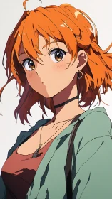 Copper-haired anime portrait with soft cel-shaded lighting.