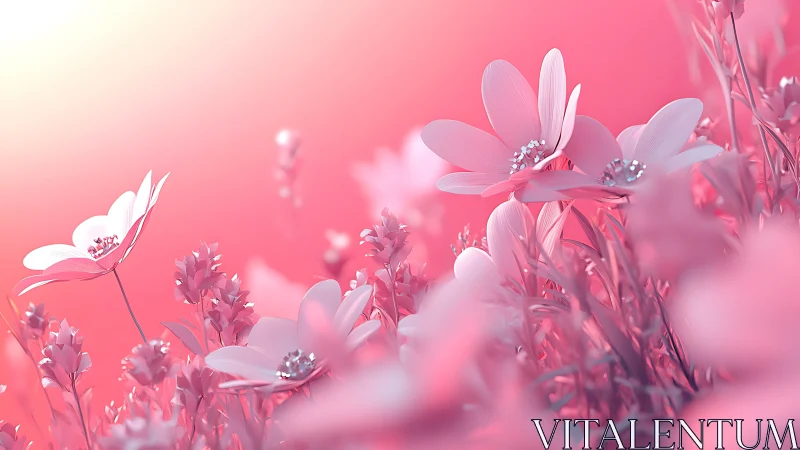 Digital Cosmos Flowers: Soft-Focus Pink Botanical Composition with Depth of Field