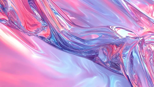 Liquid chrome ribbon shimmers across pastel neon space