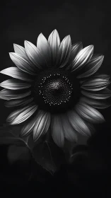 Monochrome sunflower macro with dramatic low key lighting.