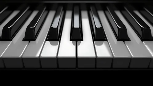 Close-up view of glossy black and white piano keys.