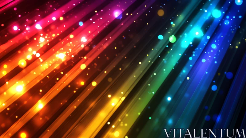 Radiant diagonal light streaks in prismatic neon spectrum.