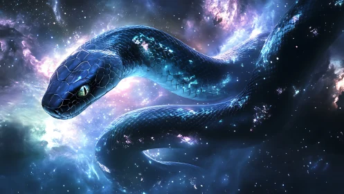 Serpentine celestial form traverses a dense star field in space