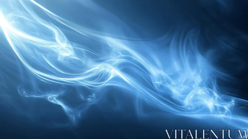 Ethereal Blue Abstract Light Swirl on Dark Background, Digital Art.