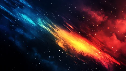 Diagonal multicolor nebula streak across deep starfield.