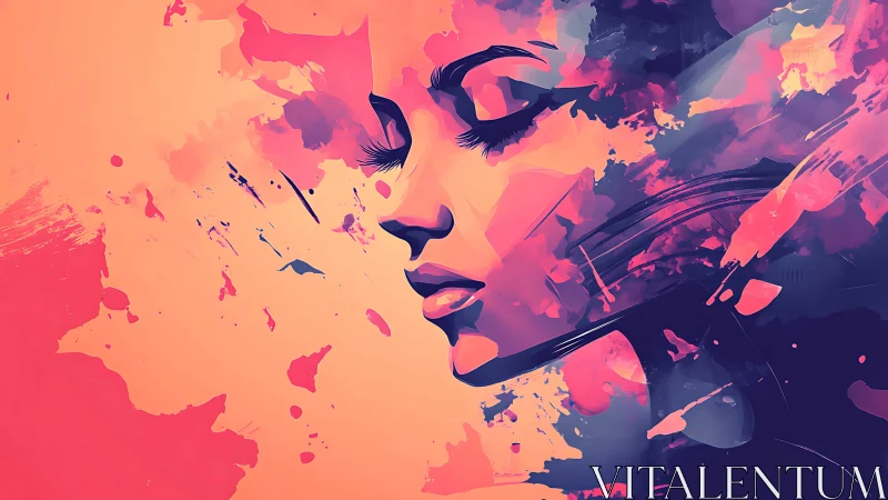Vibrant abstract portrait with serene female profile.